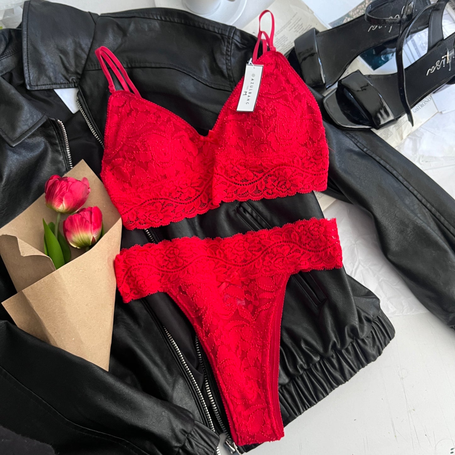 set con copas rojo
