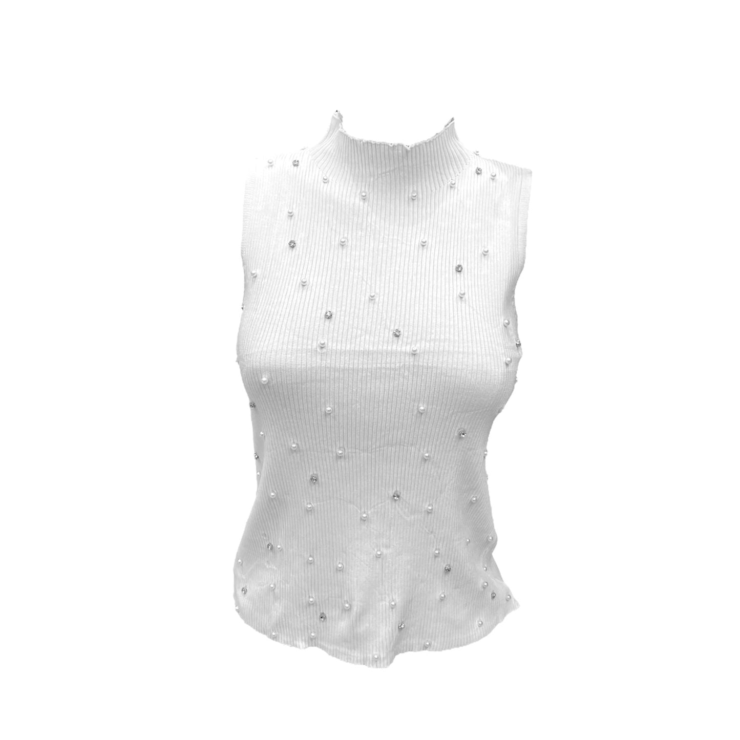 Blusa cuello alto perlas