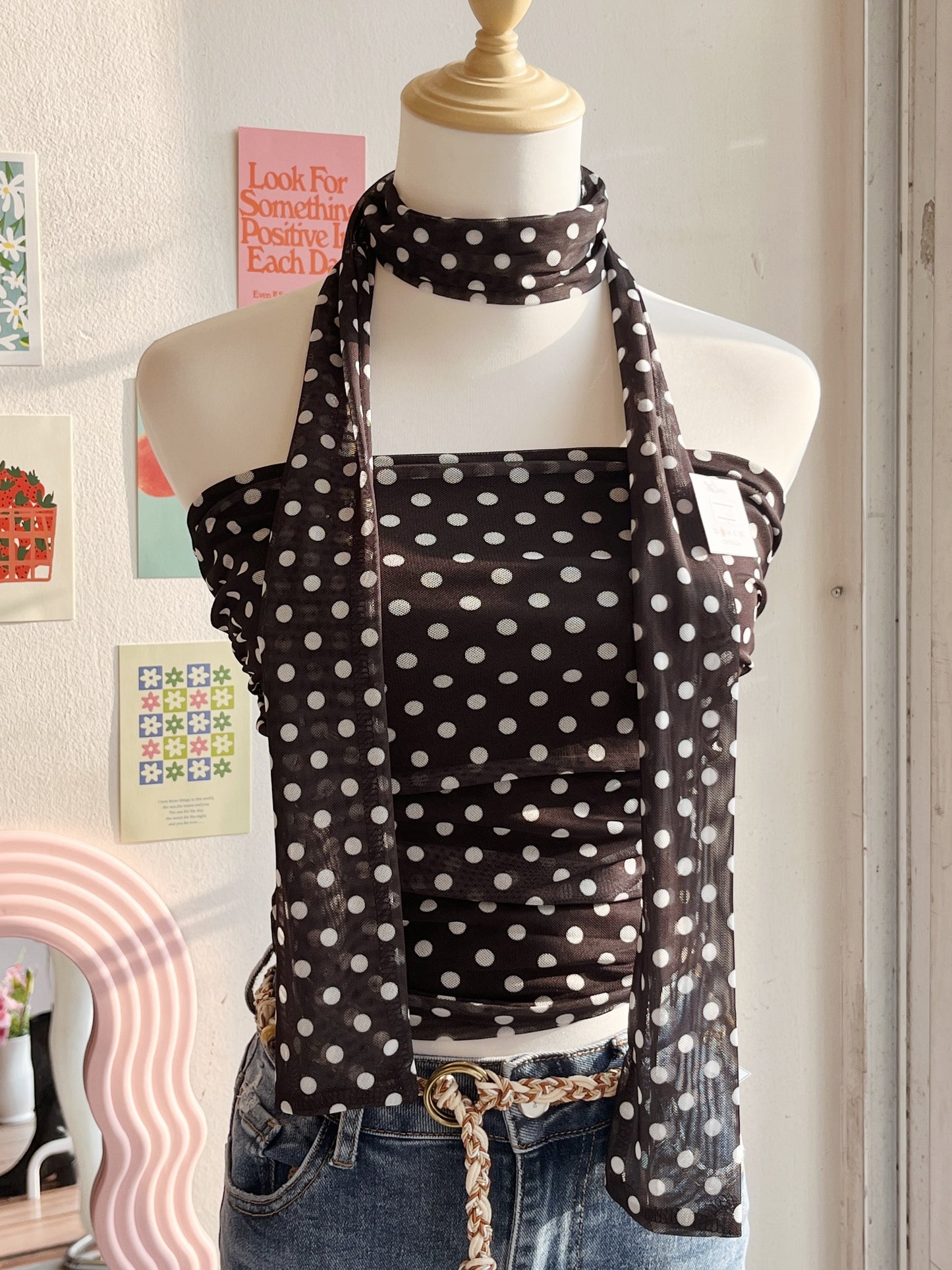 Blusa strapple polka dots negra