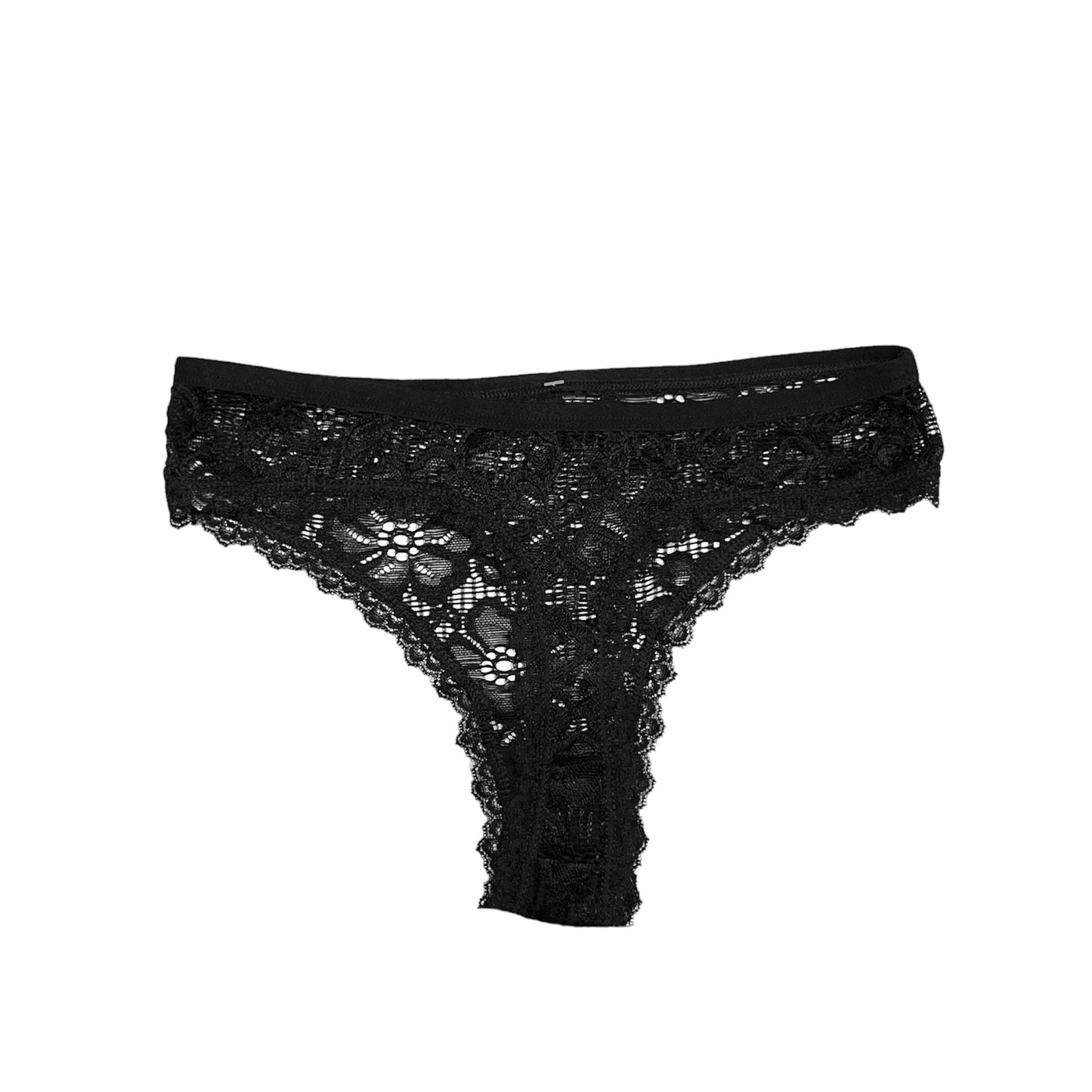Tanga encaje flor negra