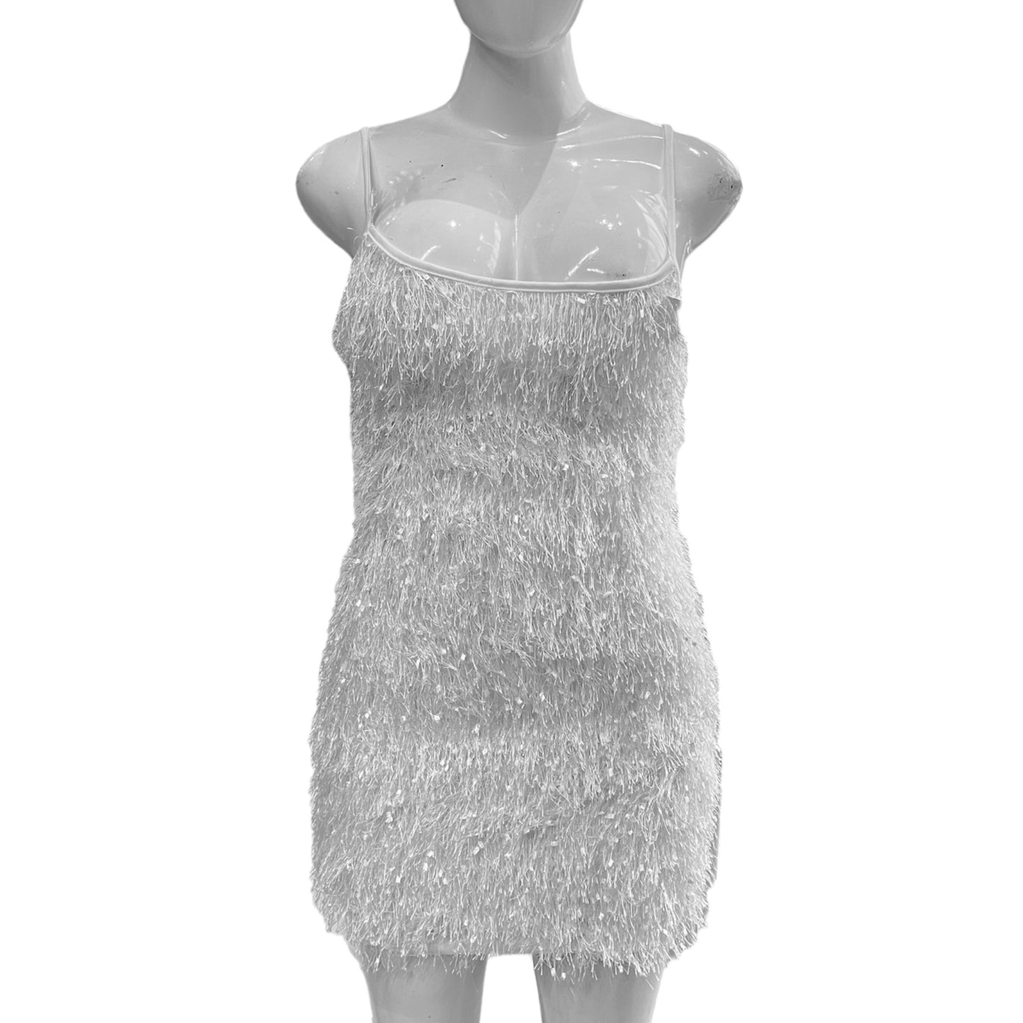 Vestido tirantes flecos blanco