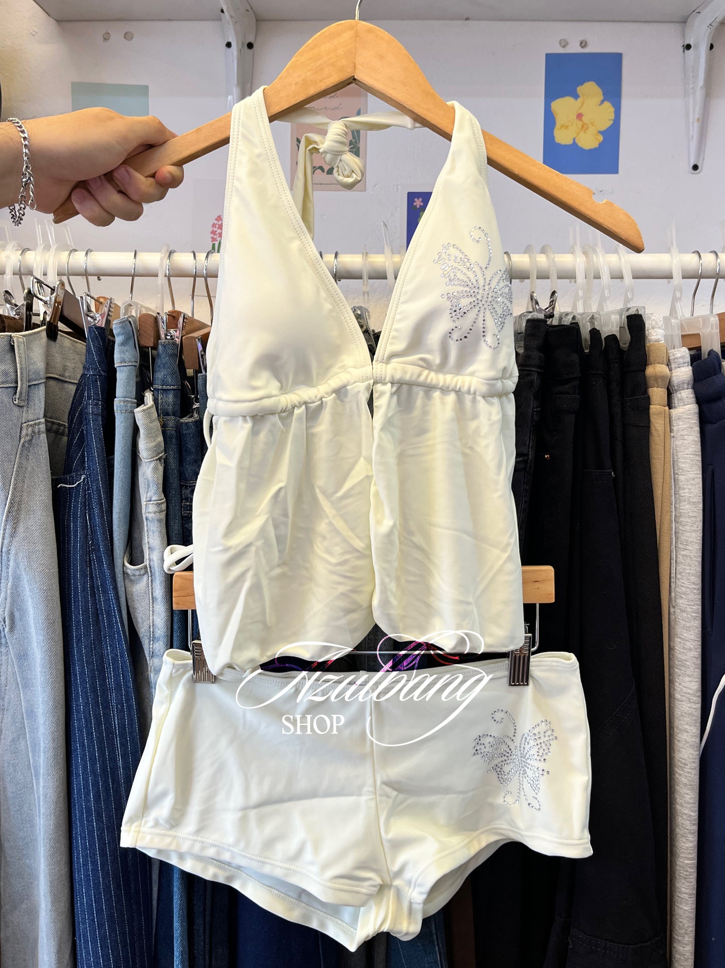 Traje de baño tankini beige mariposa