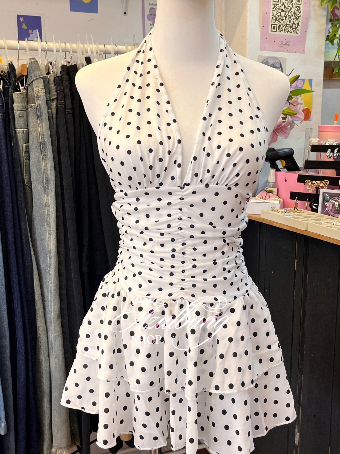 Vestido polka dots b&n