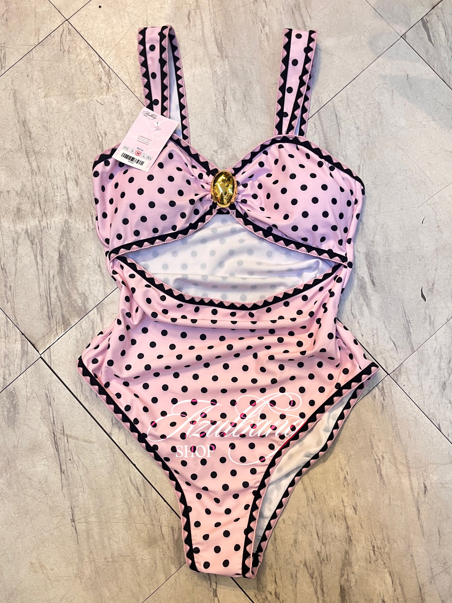 Traje de baño completo rosa polka