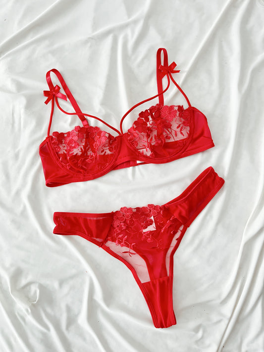 Set lencería encaje moñito red