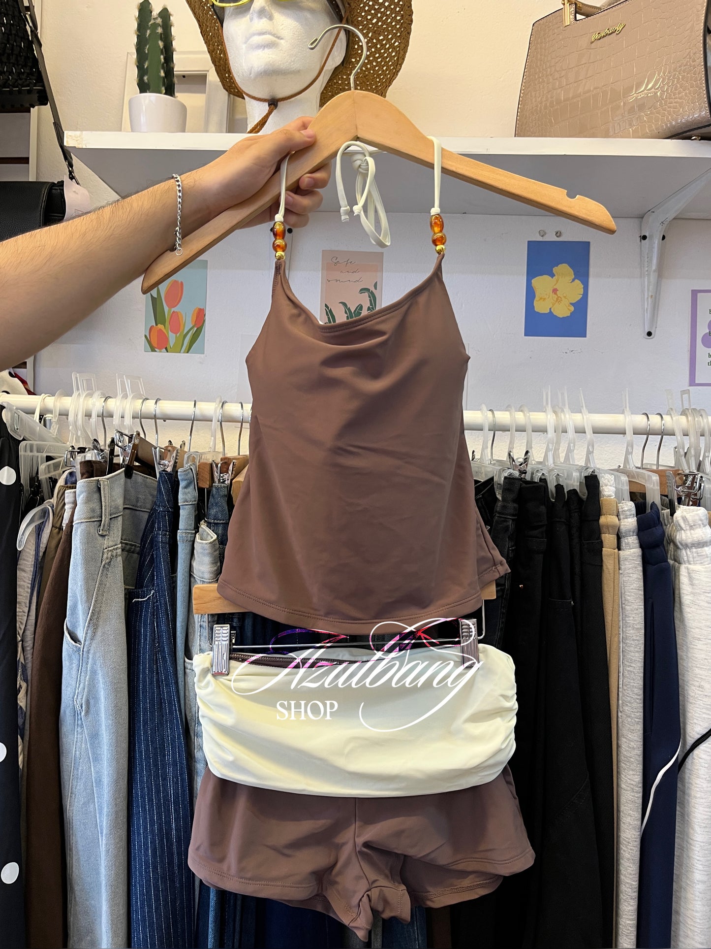 Traje de baño tankini café y beige