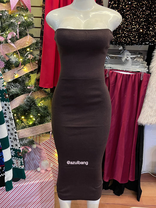 Vestido strapple tejido café