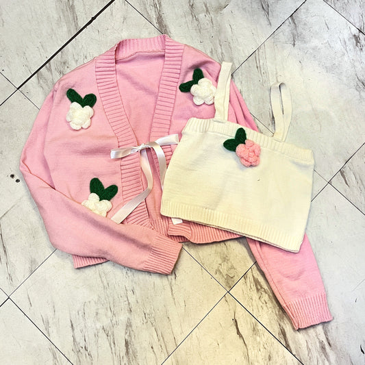 Conjunto suéter tejido flor