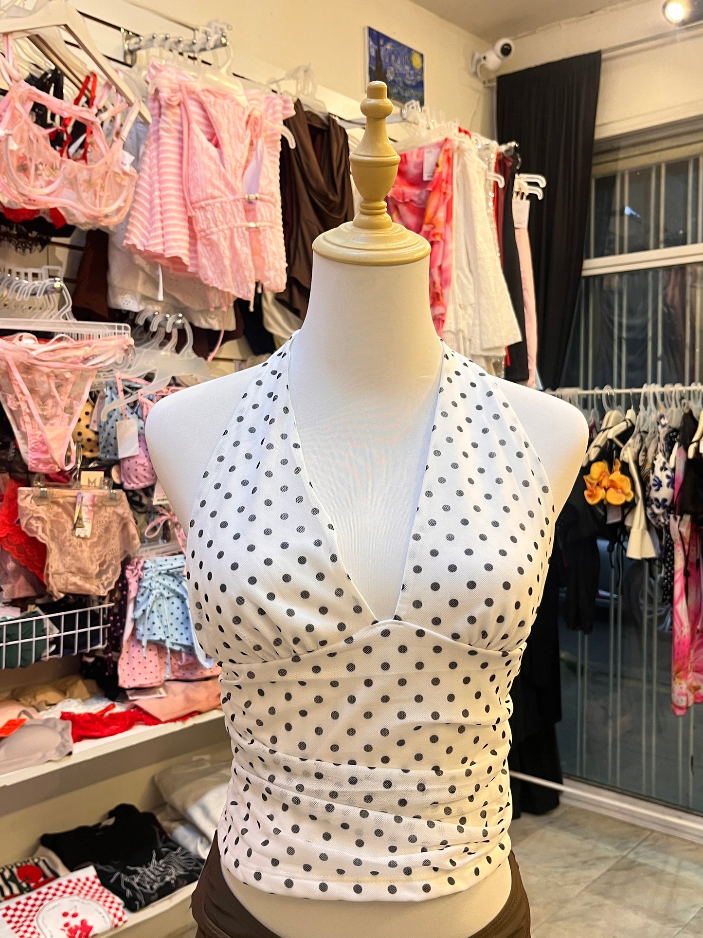 Top halter polka dots blanco