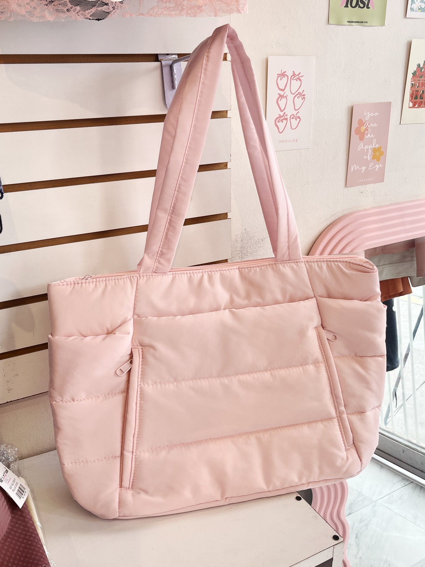 Bolsa grande tote bag acolchonada rosa