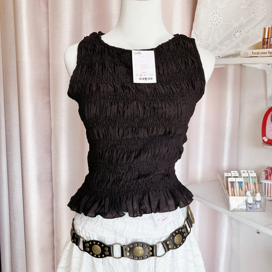 Blusa negra corrugada