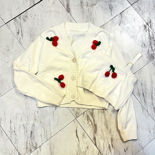 Conjunto suéter tejido cerezas