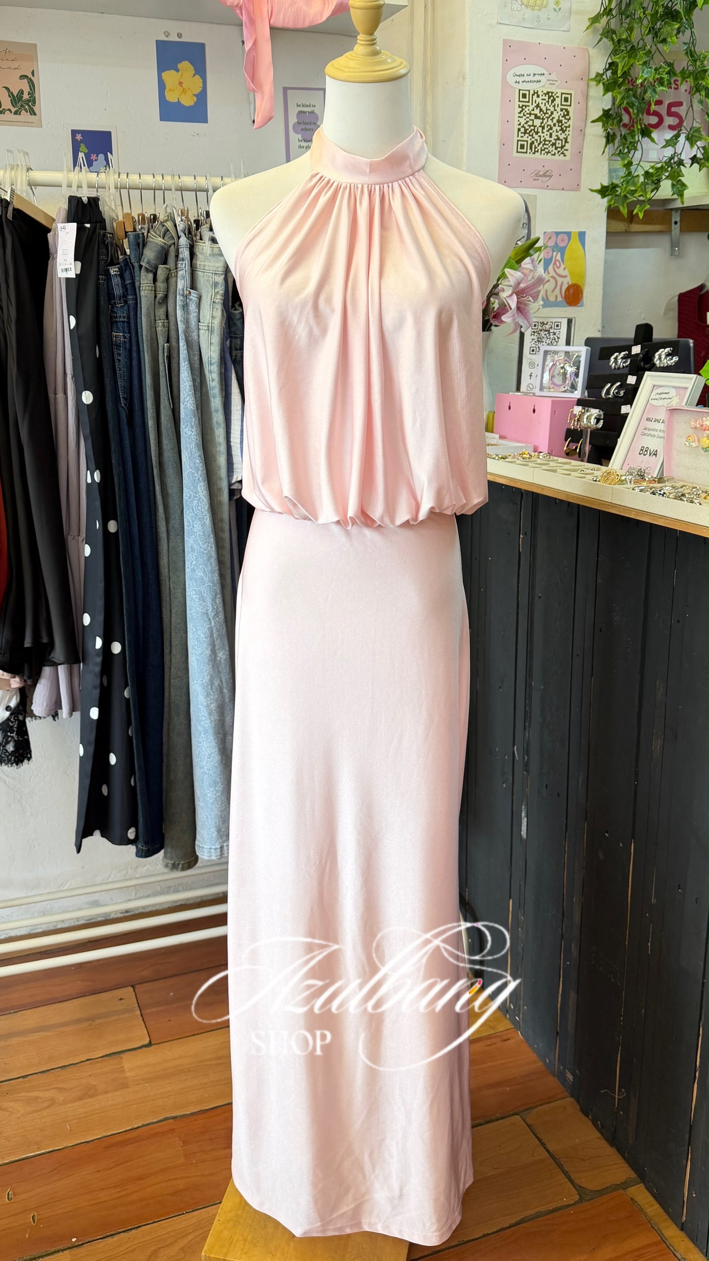 Vestido largo rosa