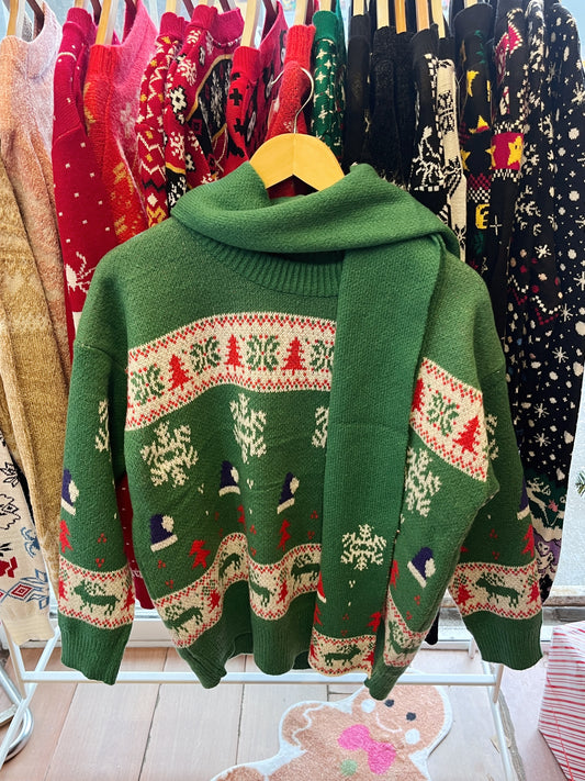 Suéter navideño con bufanda