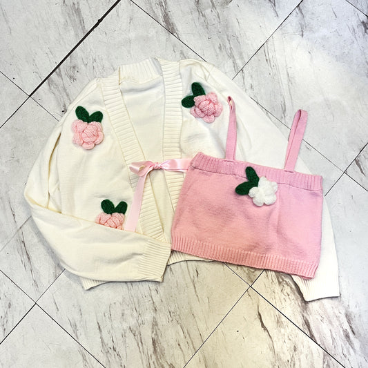 Conjunto suéter tejido rosas