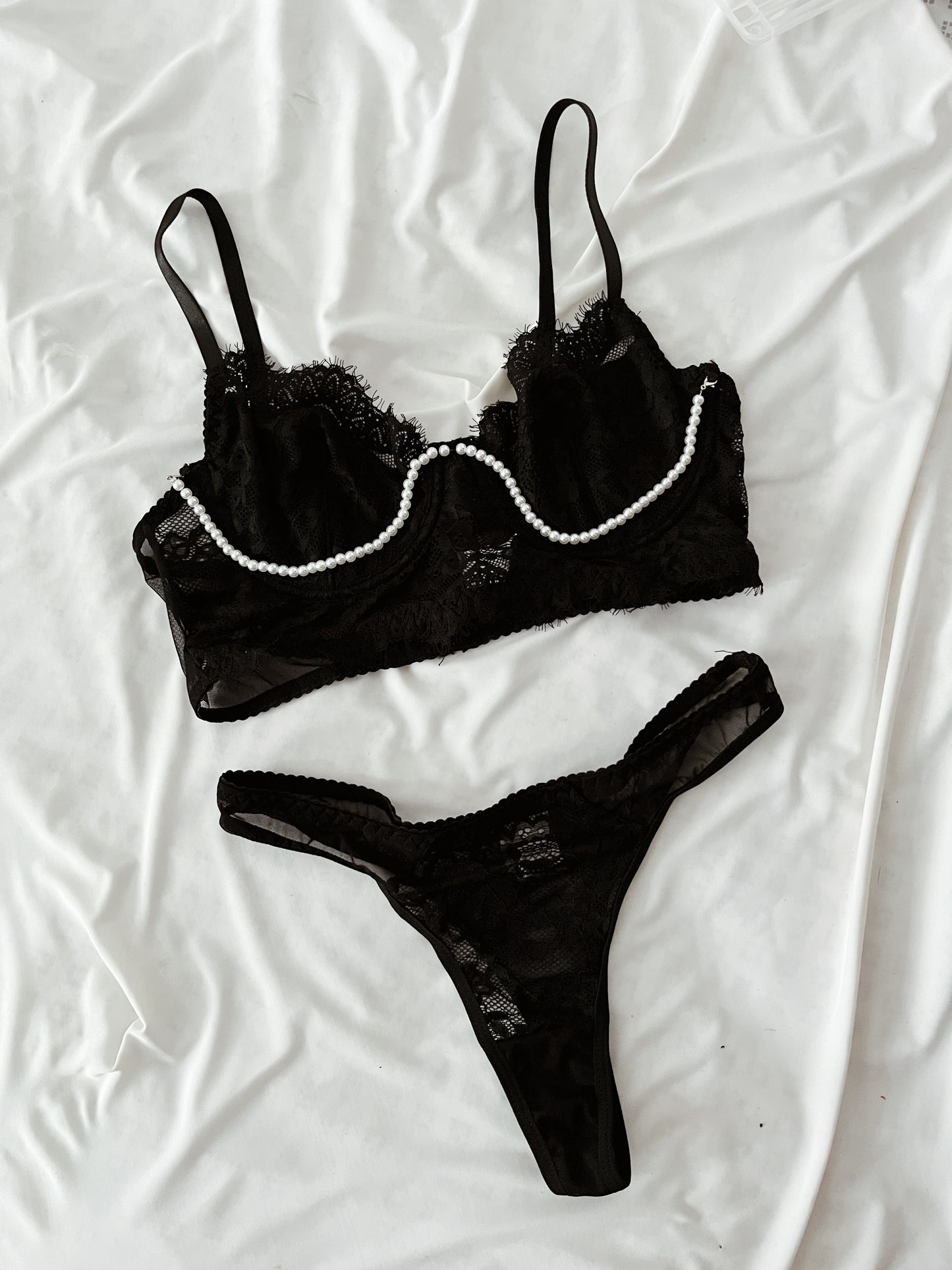 Set lencería encaje perla