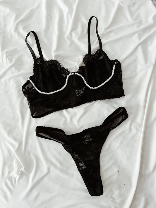 Set lencería encaje perla