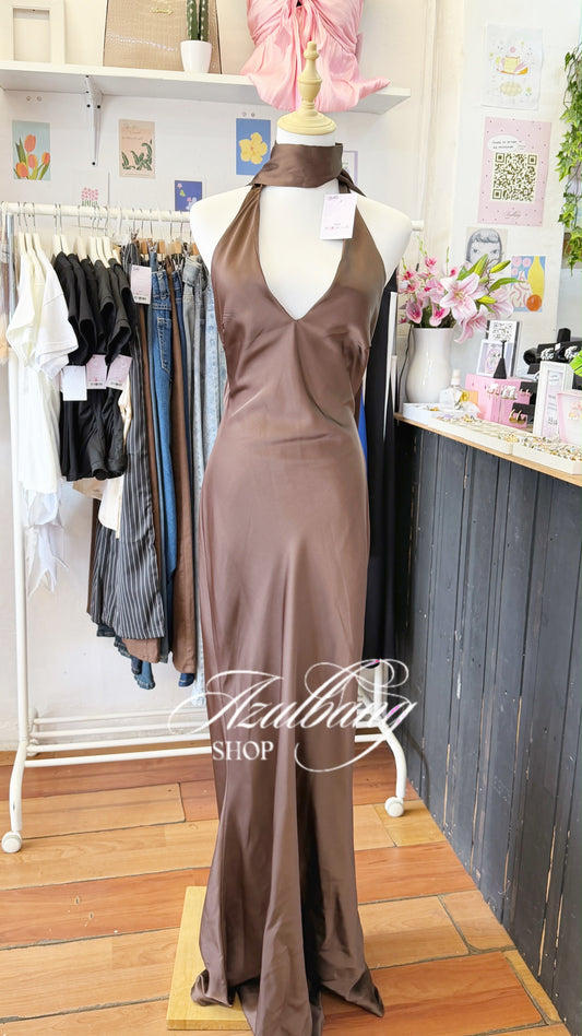 Vestido satin cafe