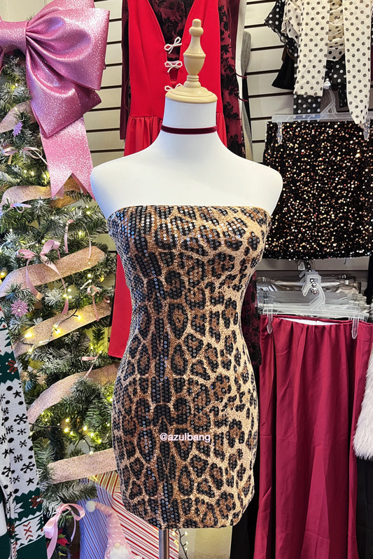 Vestido animal print lentejuelas
