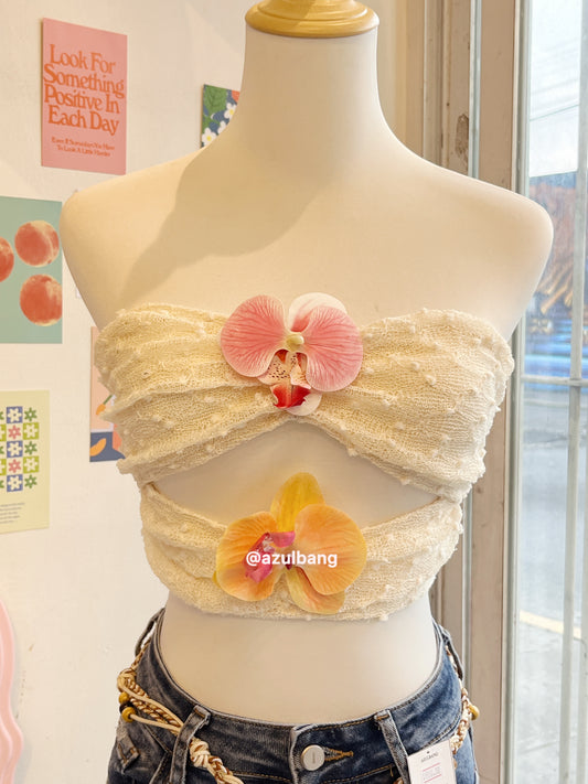 Top doble flor beige