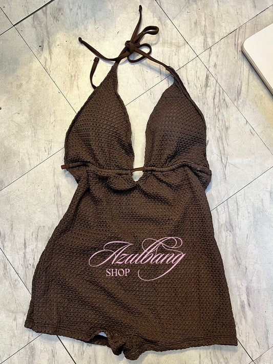Traje de baño con short café