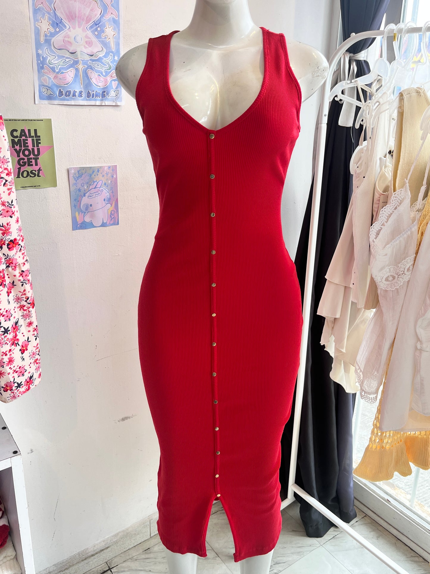 Vestido largo rojo escote V