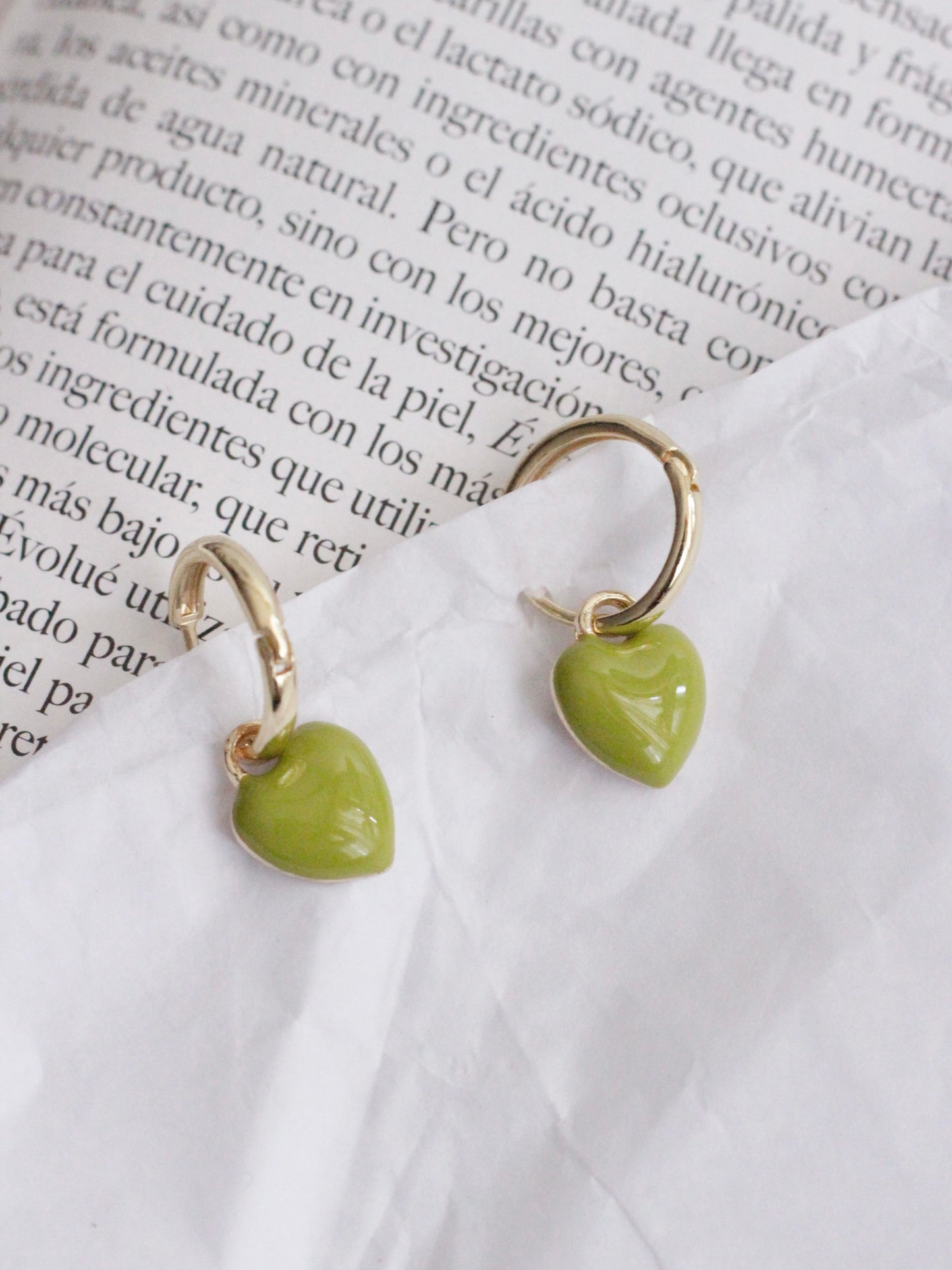 aretes corazón verde