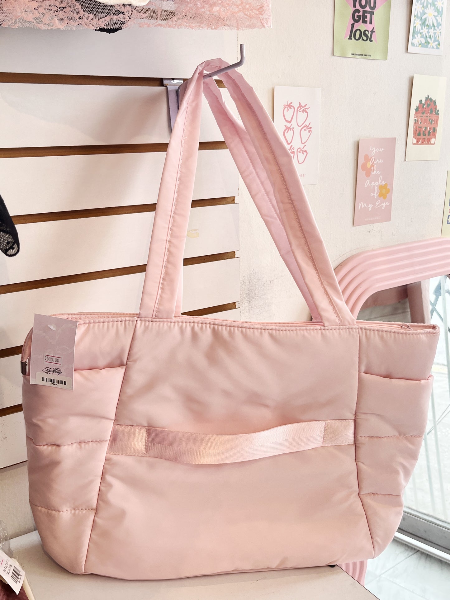 Bolsa grande tote bag acolchonada rosa